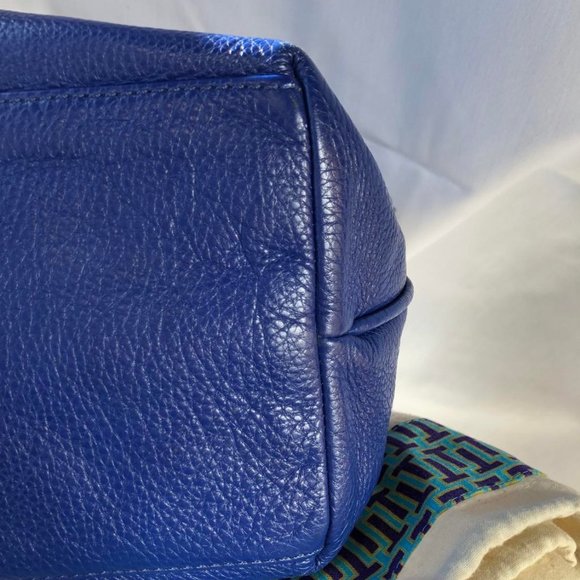 Tory Burch Blue Tote/Shoulder Bag Tumbled Gold Chain Logo Tassel - Picture 8 of 12